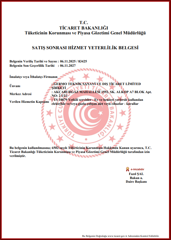 Satış Sonrası Hizmet Yeterlilik Belgesi
