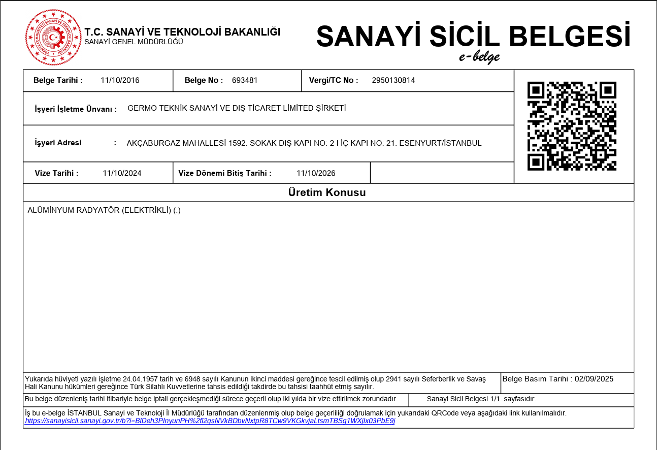 Sanayi Sicil Belgesi